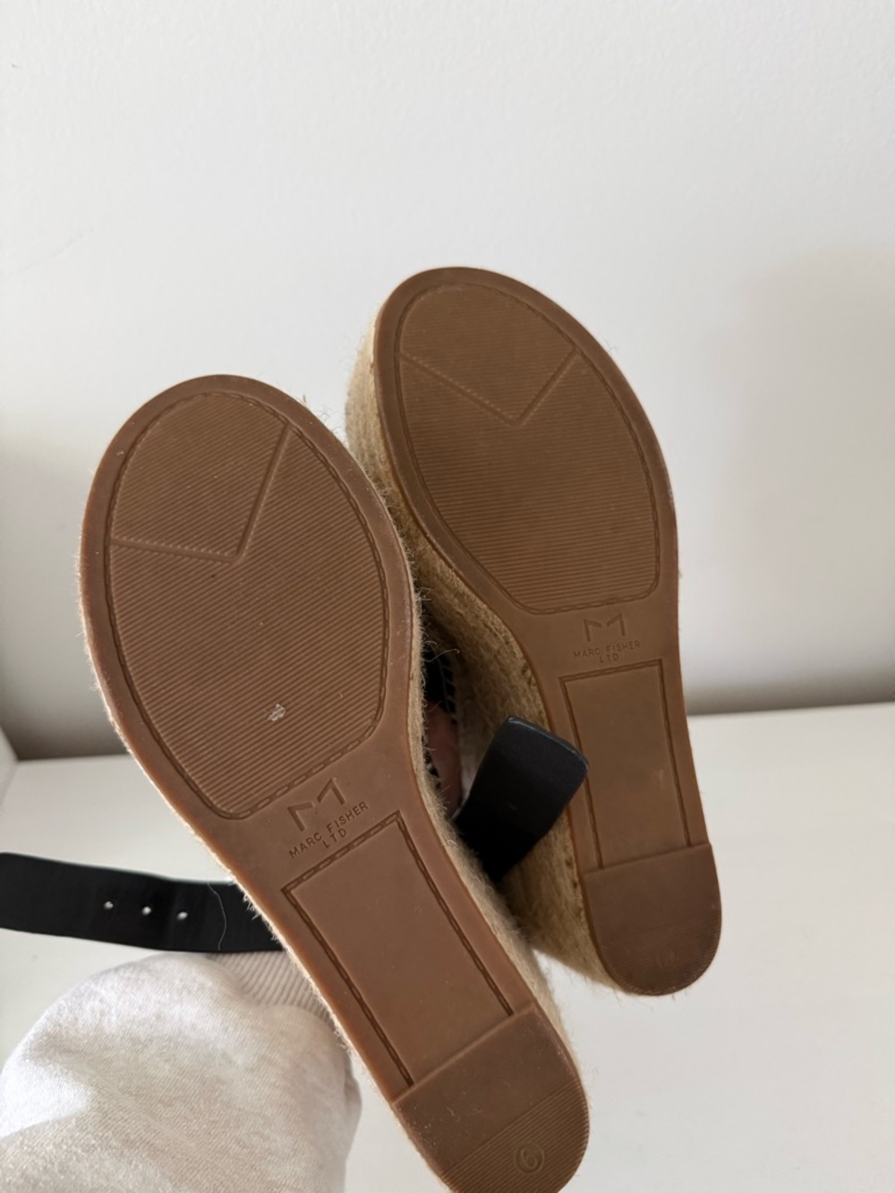 Marc Fisher Black Espadrille Wedge Sandals with Ankle Strap - Picture 6 of 6